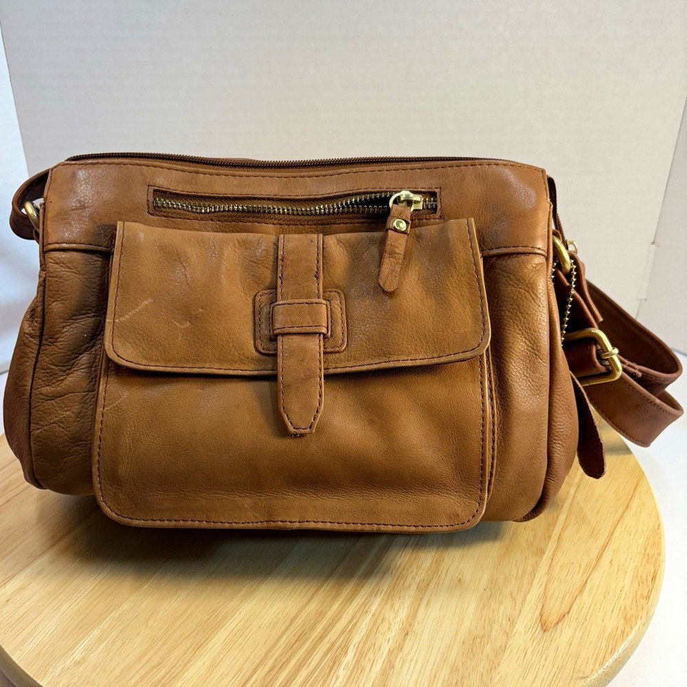 Great American Leather Works Brown Leather Crossbody Organizer Bag Purse Buckle
